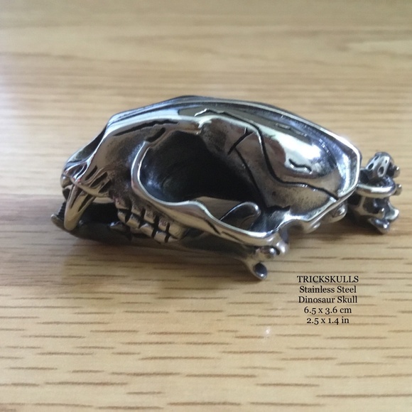 Sabre-Toothed Tiger Smilodon Big Cat Dinosaur Skull Stainless Pendant & Chain - Picture 4 of 13